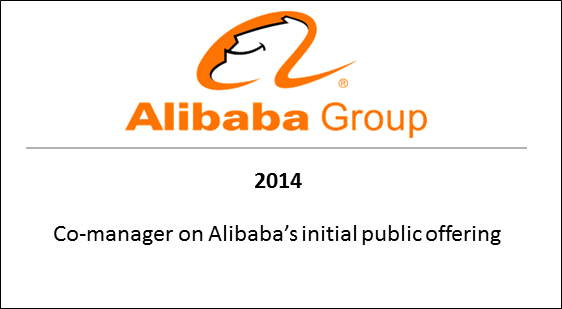 2014 Co-manager on Alibaba's initial public offering