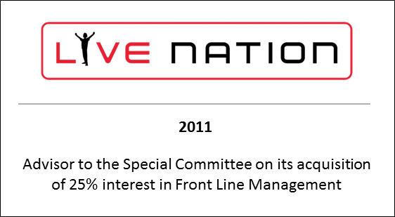 2011 Advisor to the Special Committee on its acquisition of 25% interest in Front Line Management