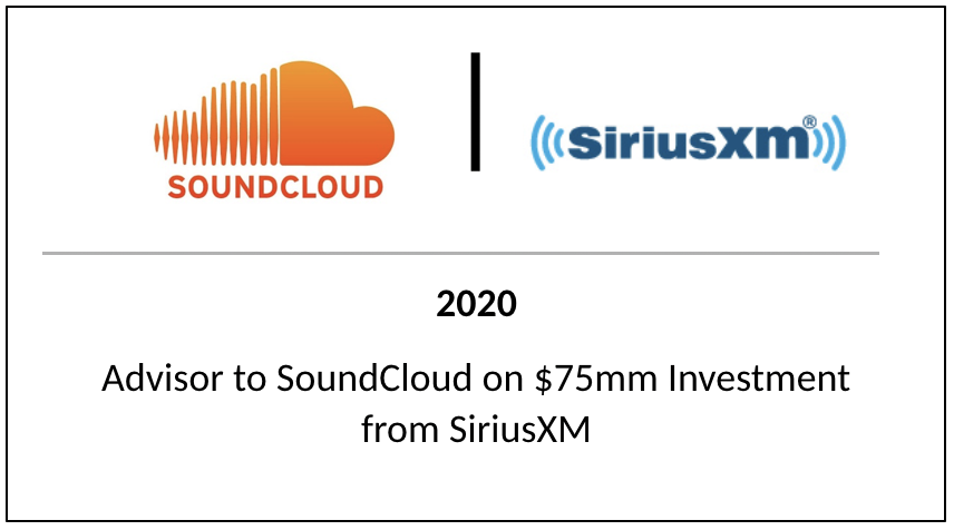 Advisor to Soundcloud on $75mm Investment from SiriusXM