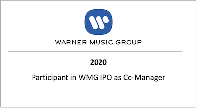 Participant in WMG IPO as Co-Manager
