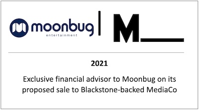 Exclusive advisor to Moonbug on its proposed sale to Blackstone-based MediaCo