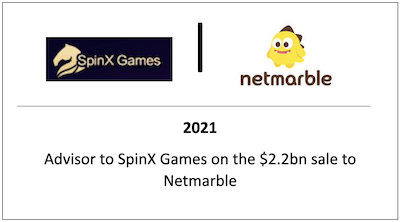 Advisor to SpinX Games on he $2.2bn sale to Netmarble