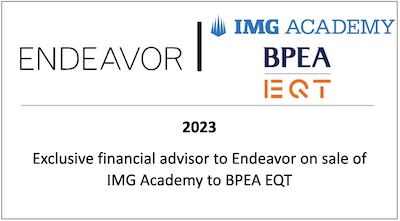 Exclusive financial advisor to Endeavor on sale of IMG Academy to BPEA EQT