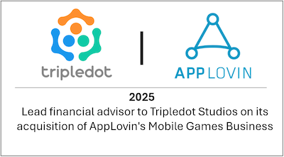 Lead financial advisor to Tripledot Studios on its acquisition of AppLovin's Mobile Games Business